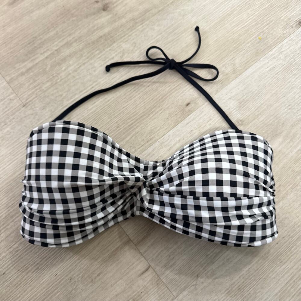 Quint Soul Gingham Bikini Top Ruched Bandeau Halter Retro Swim Top Size XL